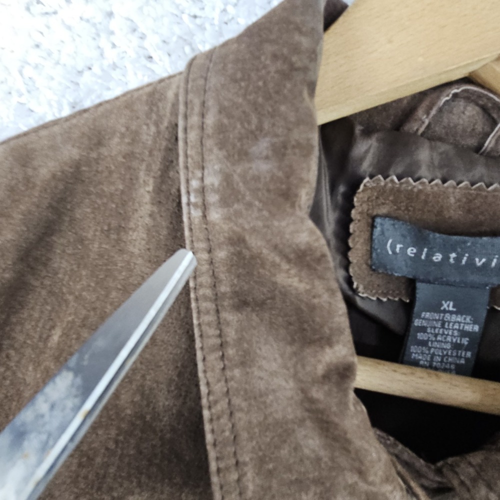 Relativity Leather Suede Button Up Jacket W/ Knit Sleeves Women's XL Chocolate‎ - Picture 8 of 13